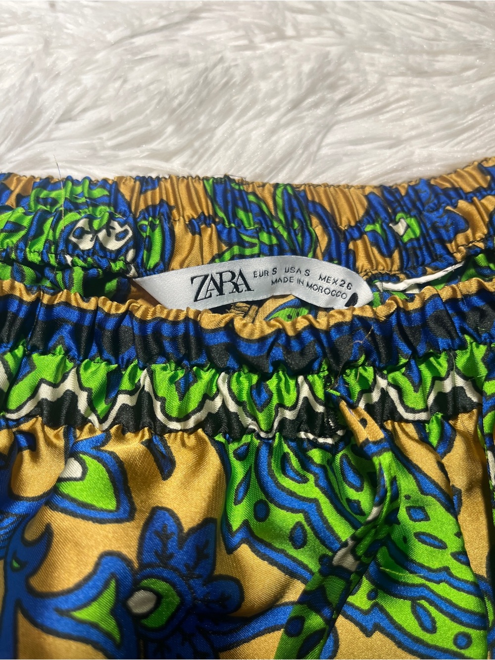 Zara Gold, Green & Blue Paisley-Print Elastic Waist Pants - Picture 2 of 7
